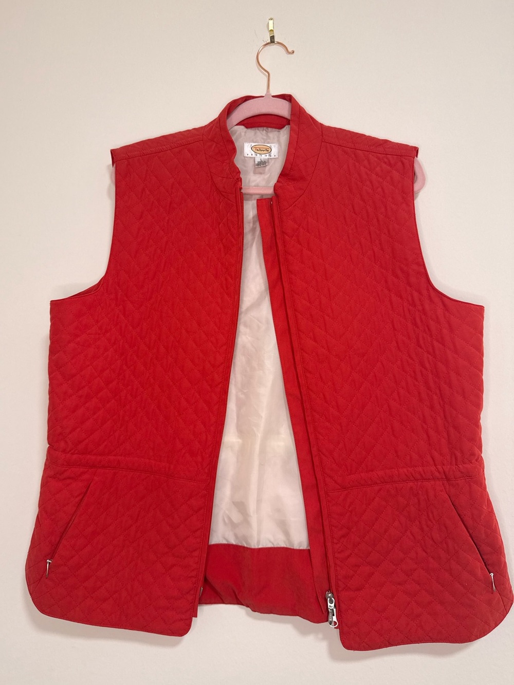 Talbots Quilted Red Sleeveless Zip-Front Vest